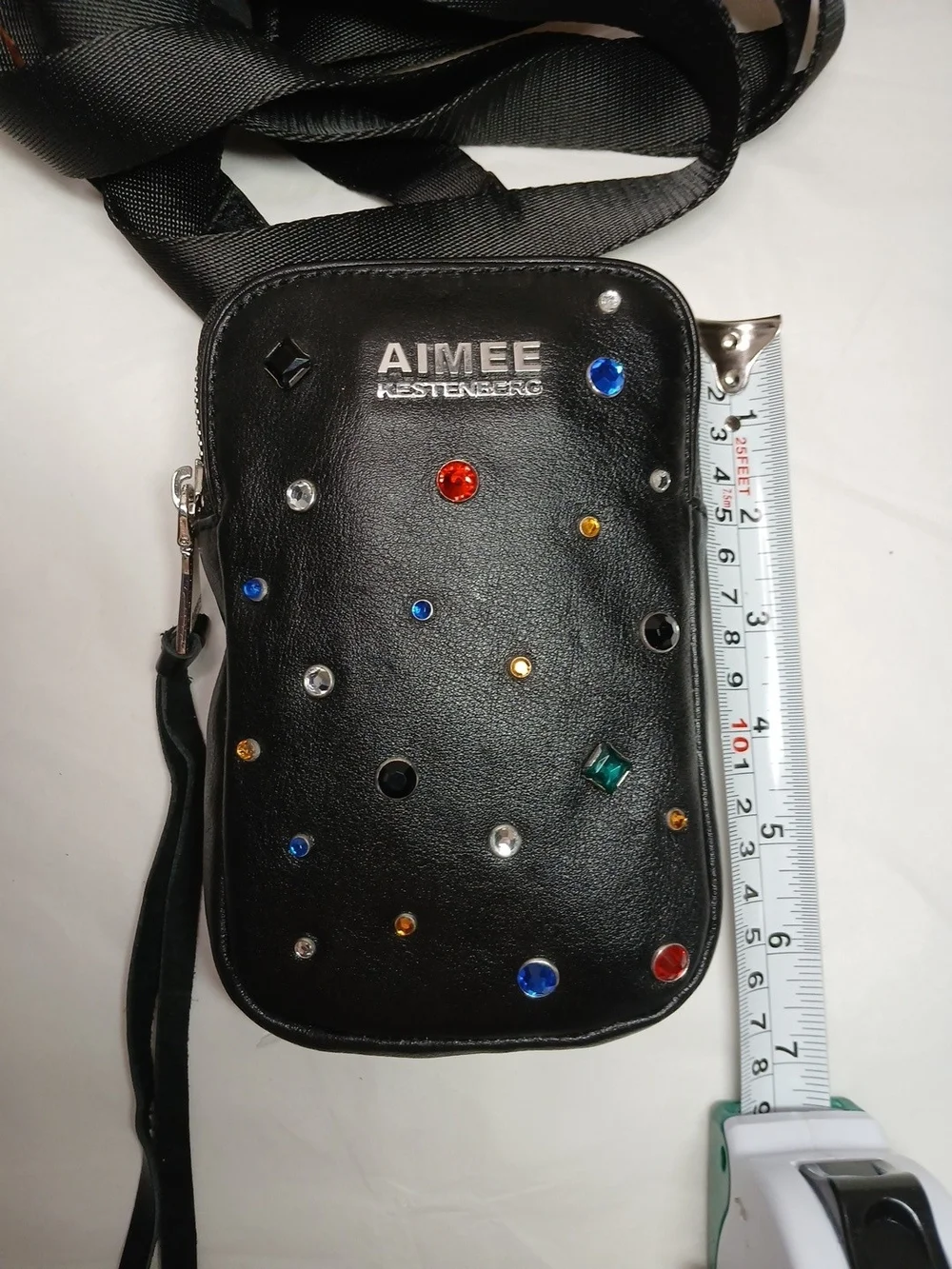 Aimee Kestenberg Black Leather Jeweled Mini Crossbody Handbag